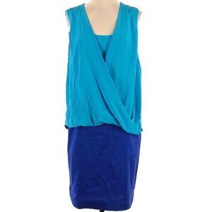 Suzi Chin Maggy Boutique 100% Silk Blue Color Blocked Draped Sleeveless Dress 8